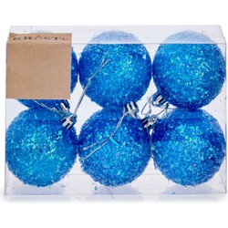 Krist+ kerstballen - 6x st - blauw glitter - kunststof - 6 cm - Kerstbal