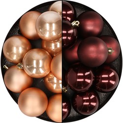 Kunststof kerstballen 6 cm - 24x stuks - bruin - Kerstbal