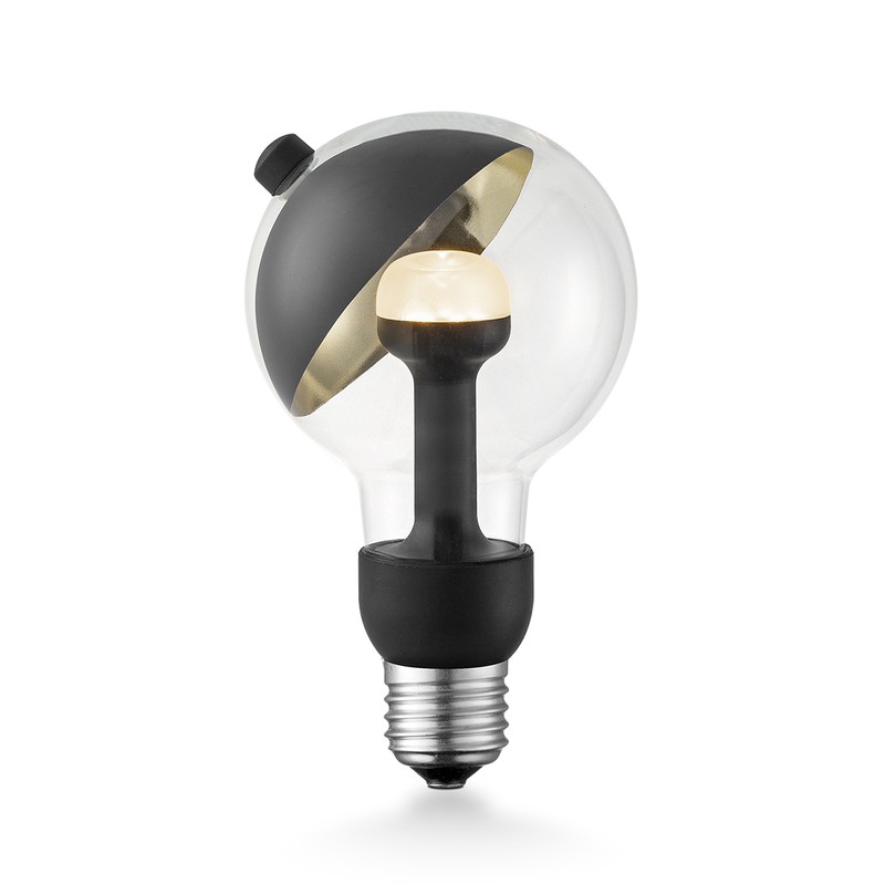 Design LED Lichtbron Move Me - Zwart/Goud - G80 Sphere LED lamp - 8/8/13.7cm - Met verstelbare diffuser via magneet - geschikt voor E27 fitting - 3W 220lm 2700K - warm wit licht - 
