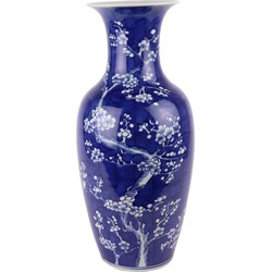 Fine Asianliving Chinese Vaas Porselein Blauw Handgeschilderd Bloesems