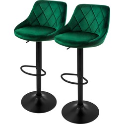 Barkruk set van 2 groen fluwelen bekleding met rugleuning en voetensteun in hoogte verstelbaar 62-82cm ML-Design