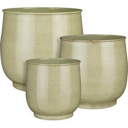 Mica Decorations Bloempot James - 29x29x28 cm - Zink - Licht Groen - Set van 3