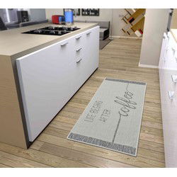 Loper Keuken - Life Begins After Coffee - Creme / Grijs - 92x150 cm