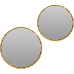Wandspiegels rond - 2x - goud - 30 cm + 40 cm - hout - Spiegels