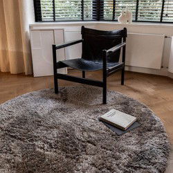 Rond Hoogpolig vloerkleed Fender grijs/lichtgrijs - Polyester - Rond 240 Ø - (XXL)