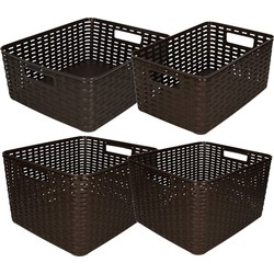 Set van 4x stuks opbergboxen/opbergmandjes rotan donkerbruin kunststof - Opbergbox