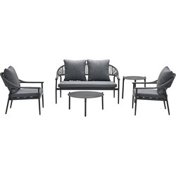 Santiago loungeset - 5-delig - carbon black - rope grijs - mystic grey
