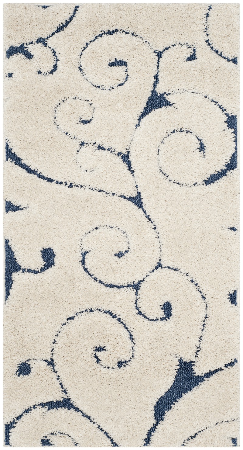 Safavieh Shaggy Indoor Woven Area Rug, Florida Shag Collection, SG455, in Cream & Blue, 69 X 122 cm - 