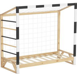 Kinderbed voetbaldoel 80x160 cm houten bed met lattenbodem klimladder & net jeugdbed van grenenhout ML design