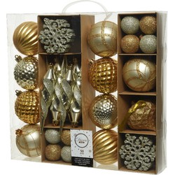 50x Kunststof kerstballen mix goud 4-8-15 cm kerstboom versiering/decoratie - Kerstbal