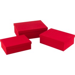 J-line - Set Van 3 Dozen Rechthoekig Fluweel Papier Rood - 36x26.5x12cm