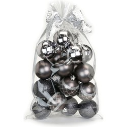 20x stuks kunststof kerstballen zwart/antraciet mix 6 cm in giftbag - Kerstbal