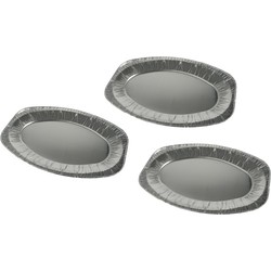 Aluminium BBQ/verjaardag/hapjes serveerschalen - zilver - 3x stuks - 43 x 28 cm - wegwerp - Snack en tapasschalen