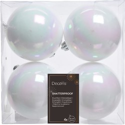 Decoris Kerstballen - 4x st - wit parelmoer - 10 cm - kunststof - Kerstbal