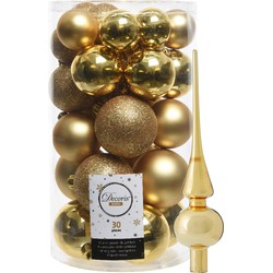 Decoris kerstballen 30x stuks - goud 4/5/6 cm kunststof mat/glans/glitter mix en piek - Kerstbal