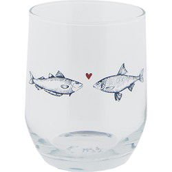 Clayre & Eef Waterglas  Ø 7x9 cm / 300 ml Transparant Glas Vissen Drinkbeker