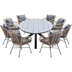 Garden Impressions Lucas tuinset 9-delig bruin - Tulli tuintafel ovaal 280x140 cm grey teak look