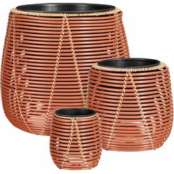 Mica Decorations Bloempot Cancun - 45x45x40 cm - Gerecycled Plastic - Rood - Set van 3