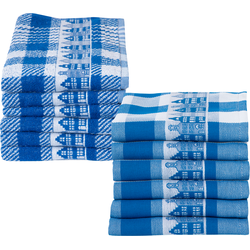 Twentse Damast Theedoeken en keukendoeken set - 12 stuks - Huizen Blauw