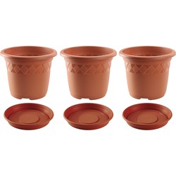 3x stuks bloempotten met onderschaal terra cotta rond diameter 29 cm - Plantenpotten