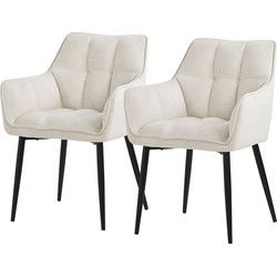 Set van 2 crèmekleurige eetkamerstoelen in badstof met gestoffeerde zitting ML design