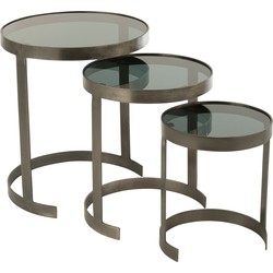 J-line - Set Van Drie Bijzettafels Rond Ijzer/glas Grijs - 45x45x54cm