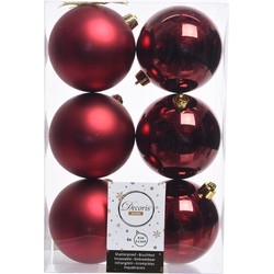 6x Kunststof kerstballen glanzend/mat donkerrood 8 cm kerstboom versiering/decoratie - Kerstbal