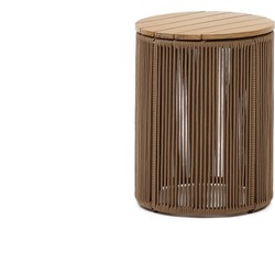 Kave Home - Bijzettafel Dandara van staal, beige touw en massief acaciahout Ø40 cm FSC 100%.