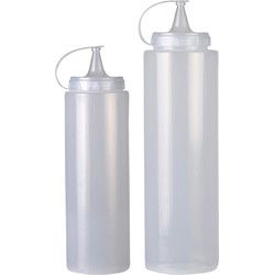Urban Living doseerflessen/sausflessen - set 2x - met schenktuit - 700 en 1000 ml - Maatbekers