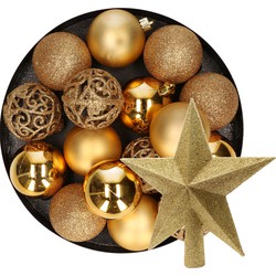 16x stuks kunststof kerstballen 6 cm incl. ster piek goud - Kerstbal