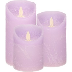 Anna Collection LED kaarsen - 3x stuks - lila paars - 10, 12,5 en 15 cm - LED kaarsen