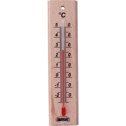 Amig Thermometer binnen/buiten - hout - bruin - 14 x 3 cm - Buitenthermometers