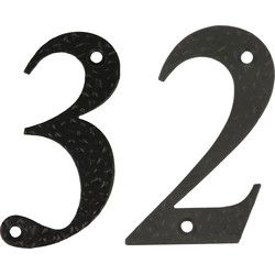 AMIG Huisnummer 32 - massief gesmeed staal - 10cm - incl. bijpassende schroeven - zwart - Huisnummers