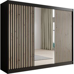 Meubella - Kledingkast Lisbon 2 - Zwart - 250 cm - Met spiegel