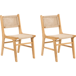 OZELLA - Eetkamerstoel set van 2 - Bruin/Beige - Rubberhout