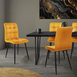Eetkamerstoel set van 4 mosterdgele fluwelen bekleding met metalen poten incl. montagemateriaal ML-Design