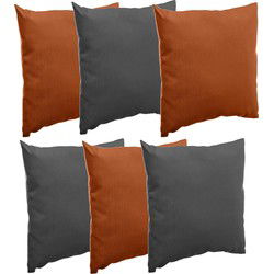 Bank/sier/tuin kussens voor binnen/buiten set 6x stuks terra/antraciet 40 x 40 cm - Sierkussens