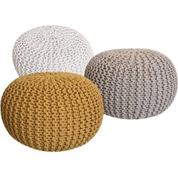 SVJ Poefs Rond - 55 x 55 x 37 cm - Katoen - Beige - Set van 3