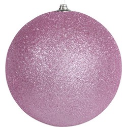 1x Kerstbal - roze - glitter - kunststof - groot - 13,5 cm - Kerstbal