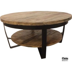 Benoa Doffing Iron Paras Coffee Table 90 cm Black Iron Stand, Wood Natural finish