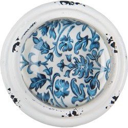 Clayre & Eef Deurknop  Ø 4x7 cm Wit Blauw Metaal Rond Meubelknop