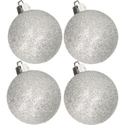 4x stuks kunststof glitter kerstballen zilver 10 cm - Kerstbal