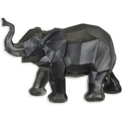 A RESIN POLYGONAL FIGURINE OF AN ELEPHANT, BLACK