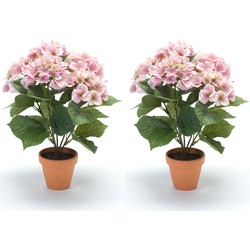 Set van 3x stuks roze hortensia kunstplant in kunststof pot 40 cm - Kunstplanten