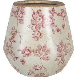 Clayre & Eef Bloempot  Ø 11x11 cm Beige Roze Keramiek Rond Bloemen Bloempot binnen