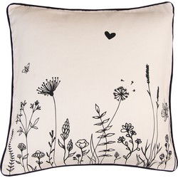 Clayre & Eef Kussenhoes  40x40 cm Beige Zwart Katoen Bloemen Sierkussenhoes