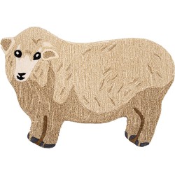 Clayre & Eef Vloerkleed Schaap 60x90 cm Bruin Beige Wol Tapijt