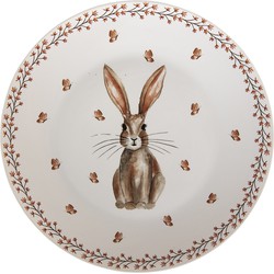 Clayre & Eef Dinerbord  Ø 26 cm Beige Bruin Porselein Rond Konijn Eetbord