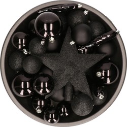 Set van 33x stuks kunststof kerstballen met ster piek zwart mix - Kerstbal