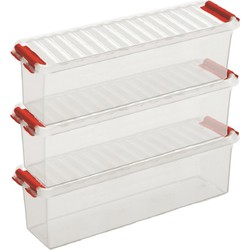 3x Kunststof stapelbare opbergbak 1,3 liter 27 x 8,4 x 9 cm - Opbergbox